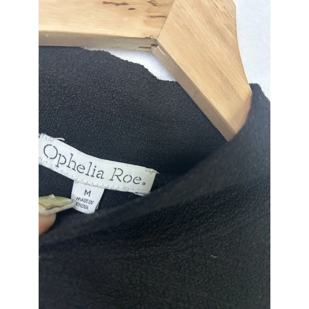 Ophelia Roe Tiered Black Dress Size Medium Casual Long Sleeve Peasant Mock Neck - Picture 4 of 6